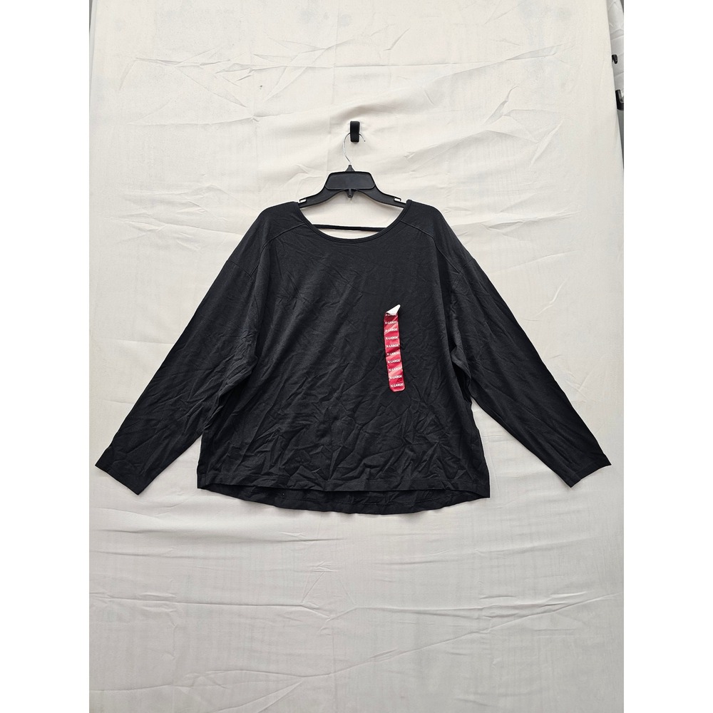 Member's Mark Womens Long Sleeve Active Tee Black XL Keyhole‎ Back SW3203 NWT